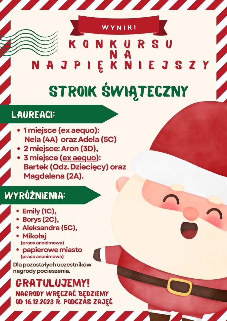 Wyniki konkursu na: „Najpiękniejszy stroik bożonarodzeniowy”