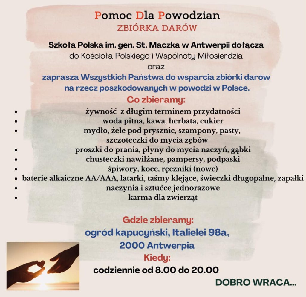 Zbiórka darów rzeczowych dla Powodzian