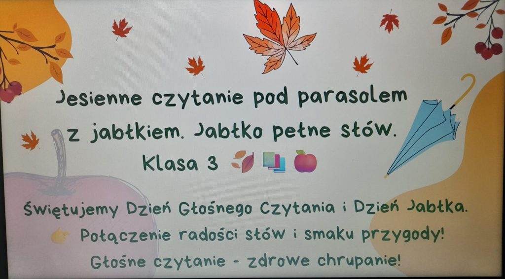 Czytanie, parasol i jabłko – idealny jesienny zestaw klasy III C
