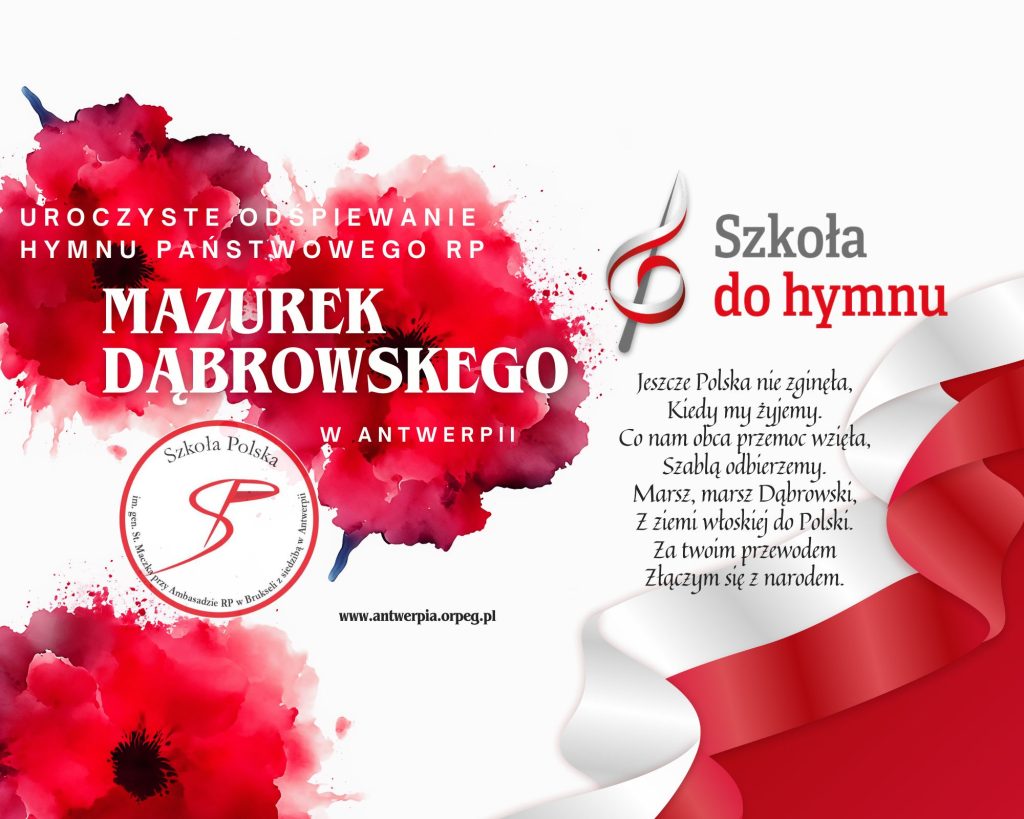 Wspólne śpiewanie Hymnu Polski w Szkole Polskiej w Antwerpii